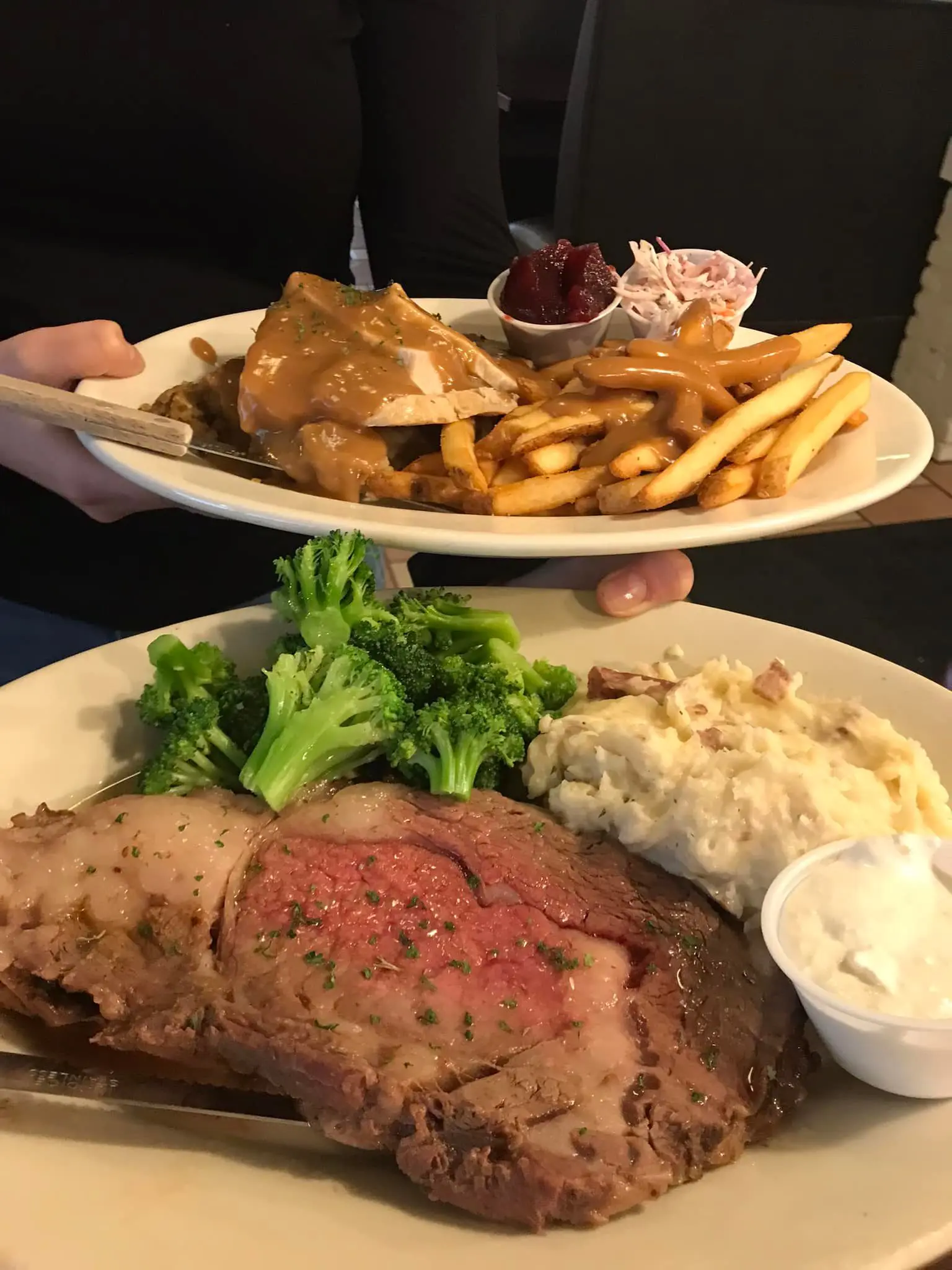 hot turkey dinner and a prime rib dinner